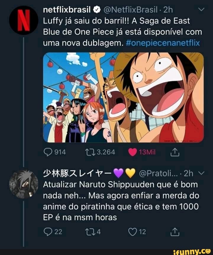 Netflixbrasil NetflixBrasil. Luffy já saiu do barril!! A Saga de East Blue  de One Piece