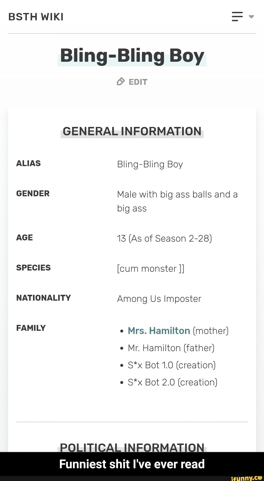 BSTH WIKI Bling-Bling Boy GENERAL INFORMATION ALIAS Bling-Bling Boy GENDER  Male with big ass