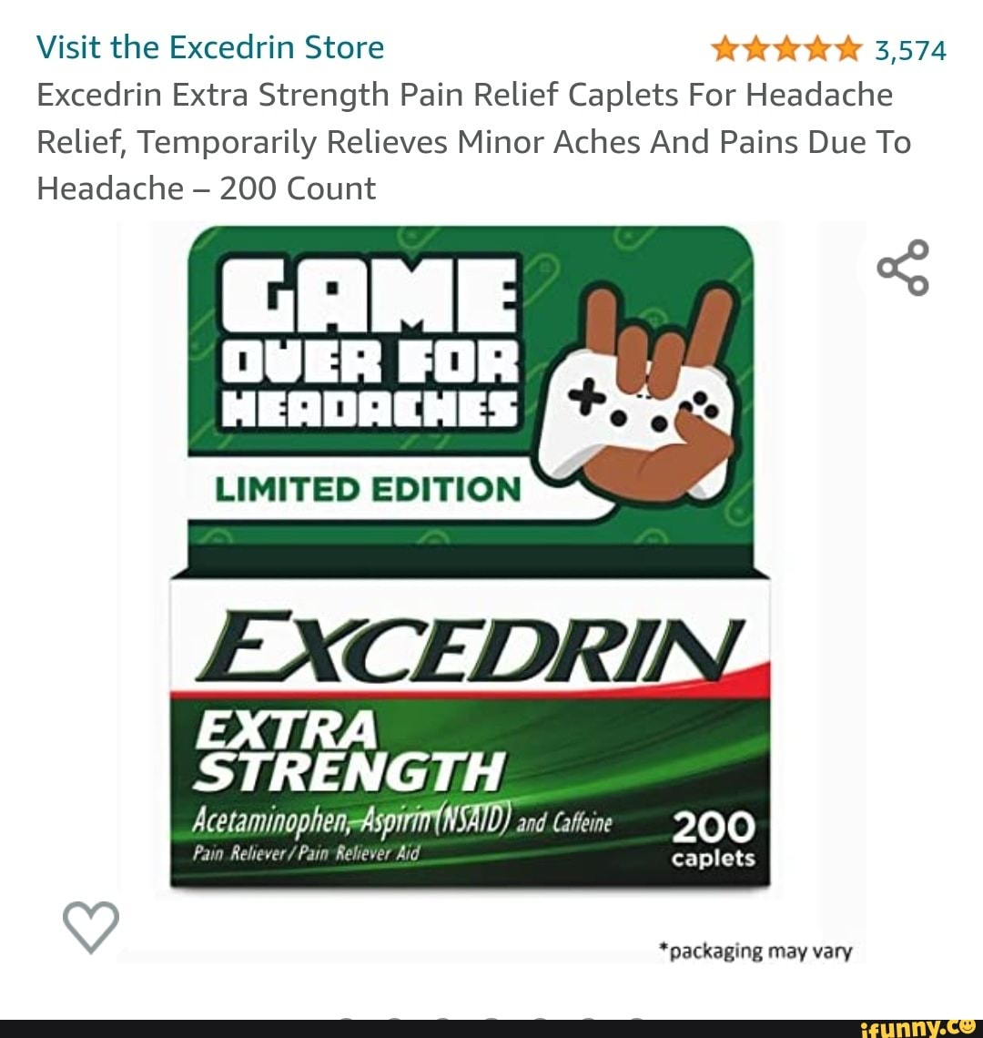 Excedrin Extra Strength Pain Relief Caplets For Headache Relief,  Temporarily Relieves Minor Aches And Pains Due To Headache 200 Count