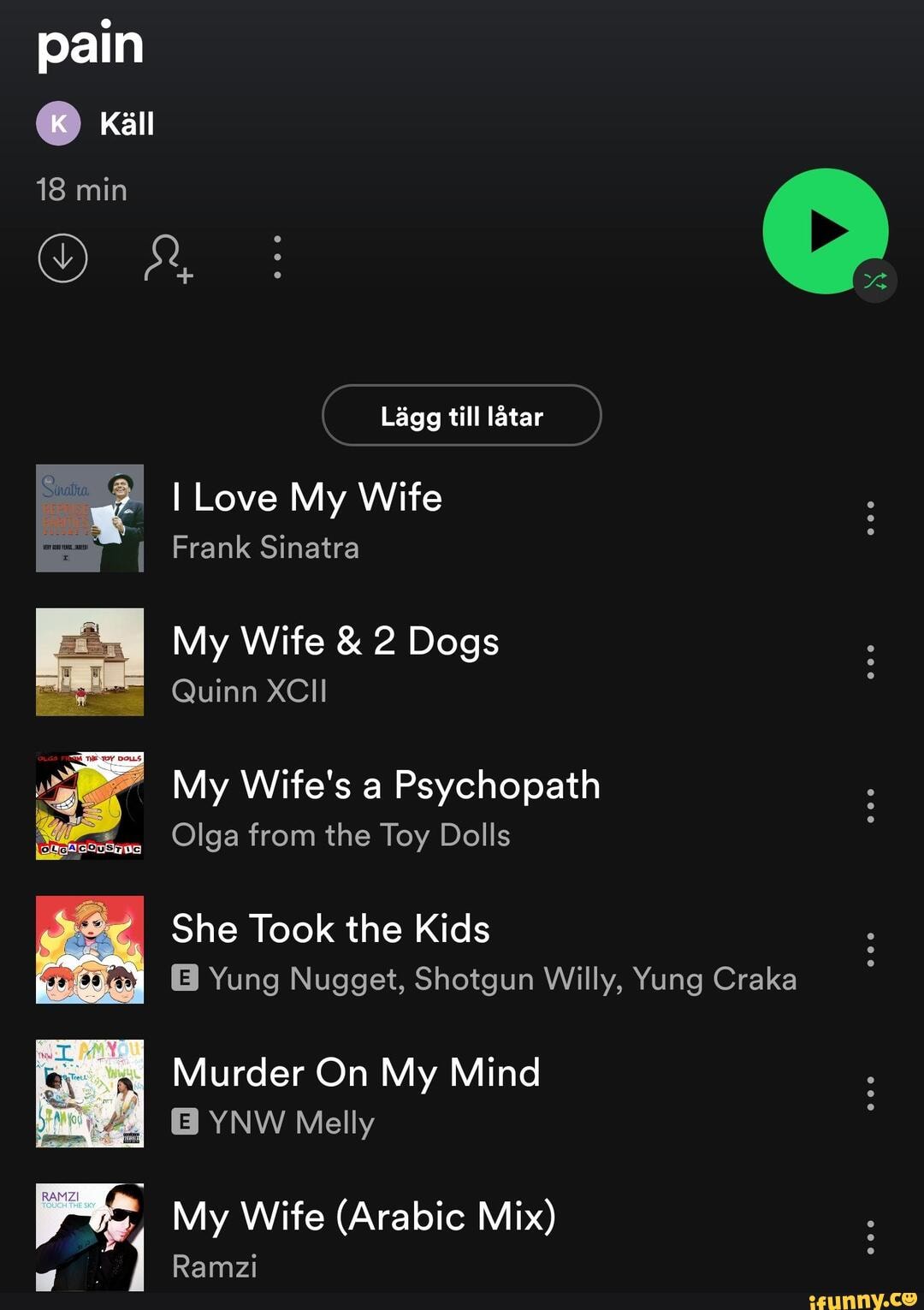 Pain Kall 18 min Laagg till latar I Love My Wife Frank Sinatra My Wife