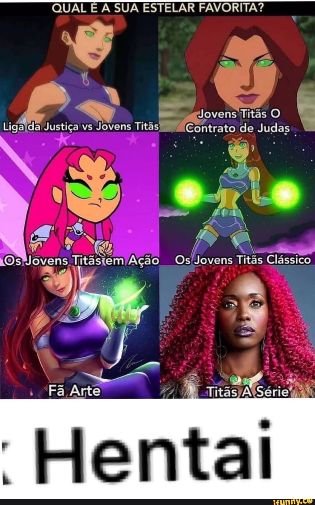 QUAL E A SUA ESTELAR FAVORITA? Jovens Titãs O Liga Justiça vs Jovens Titãs  Contrato de Judas tás Fa Arte - iFunny Brazil