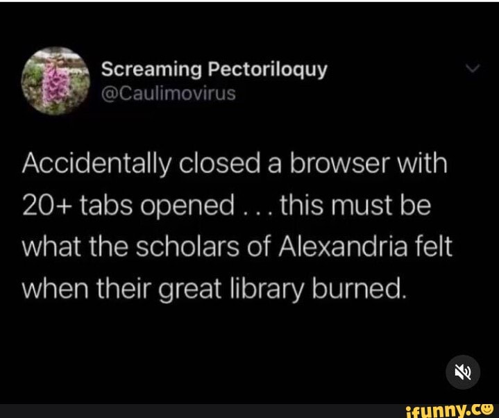 Screaming Pectoriloquy Caulimovirus Accidentally closed a browser