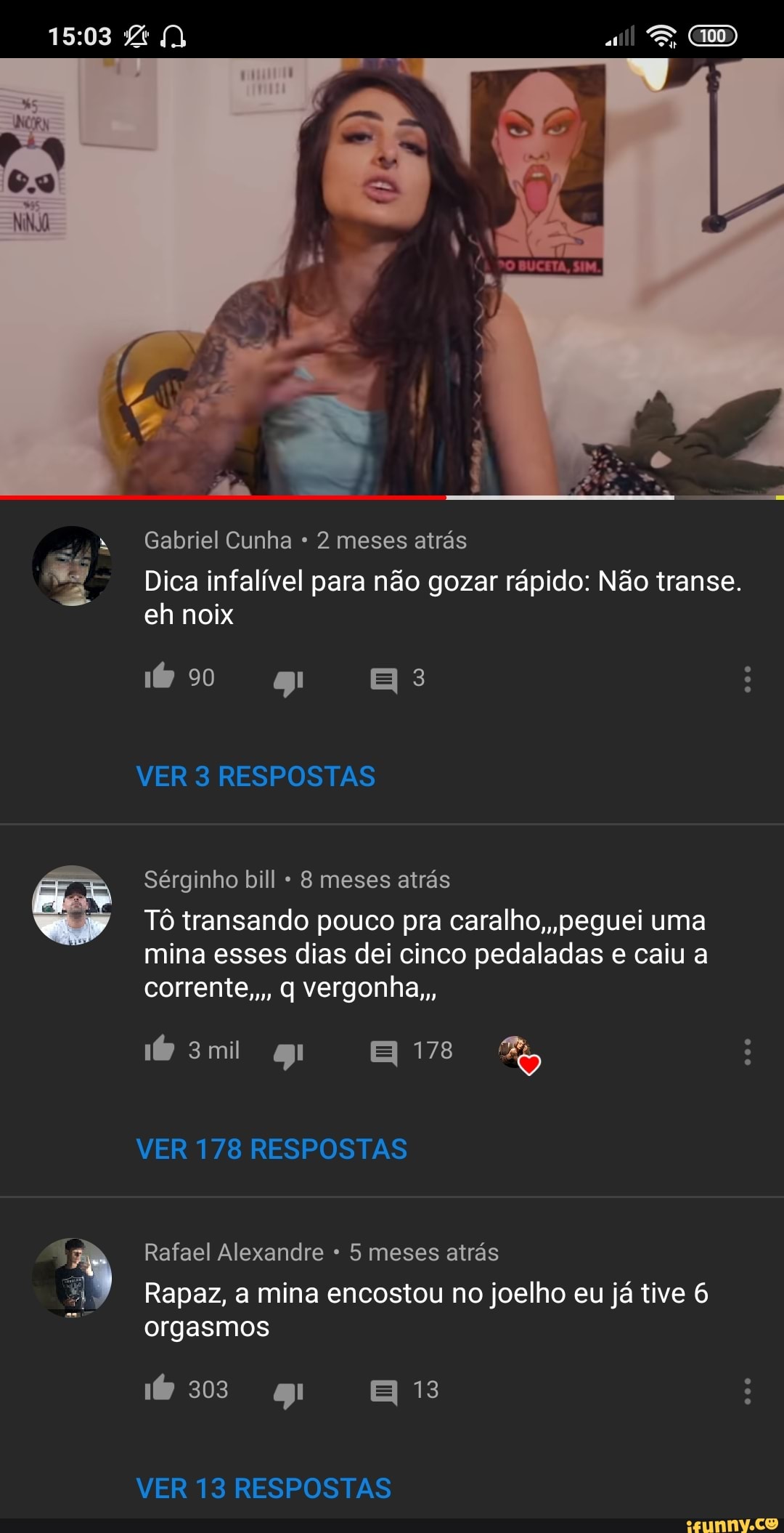 2 a q Dica infalível para não gozar rápido: Não transe. eh 8 meses atrás Tô  transando