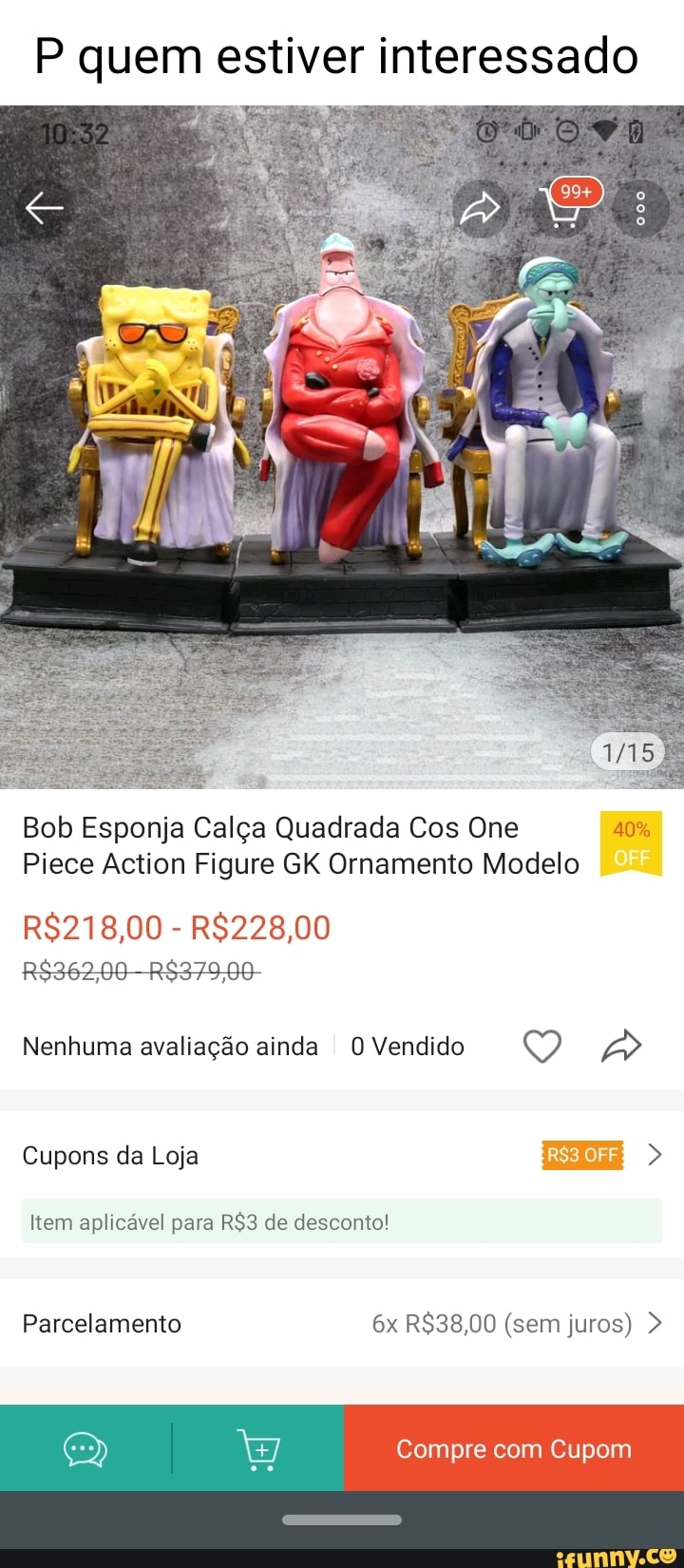 P quem estiver interessado Bob Esponja Calça Quadrada Cos One 40 Piece Action Figure GK