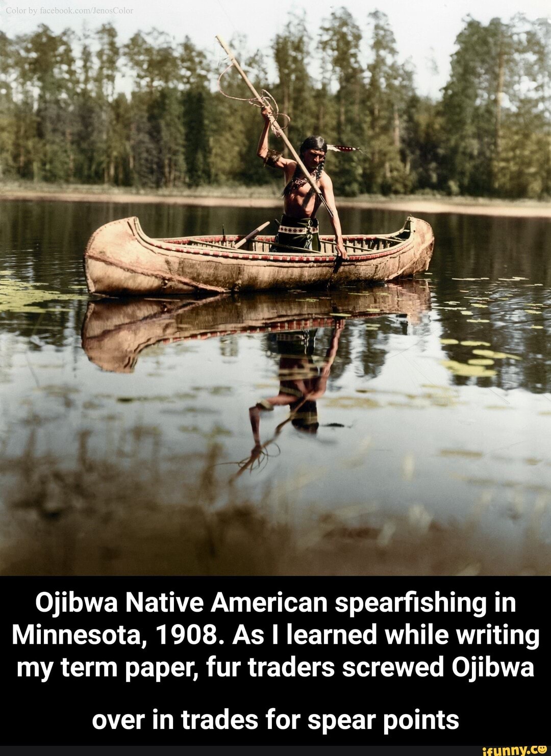 Ojibwa Native American spearfishing in Minnesota, 1908. As I