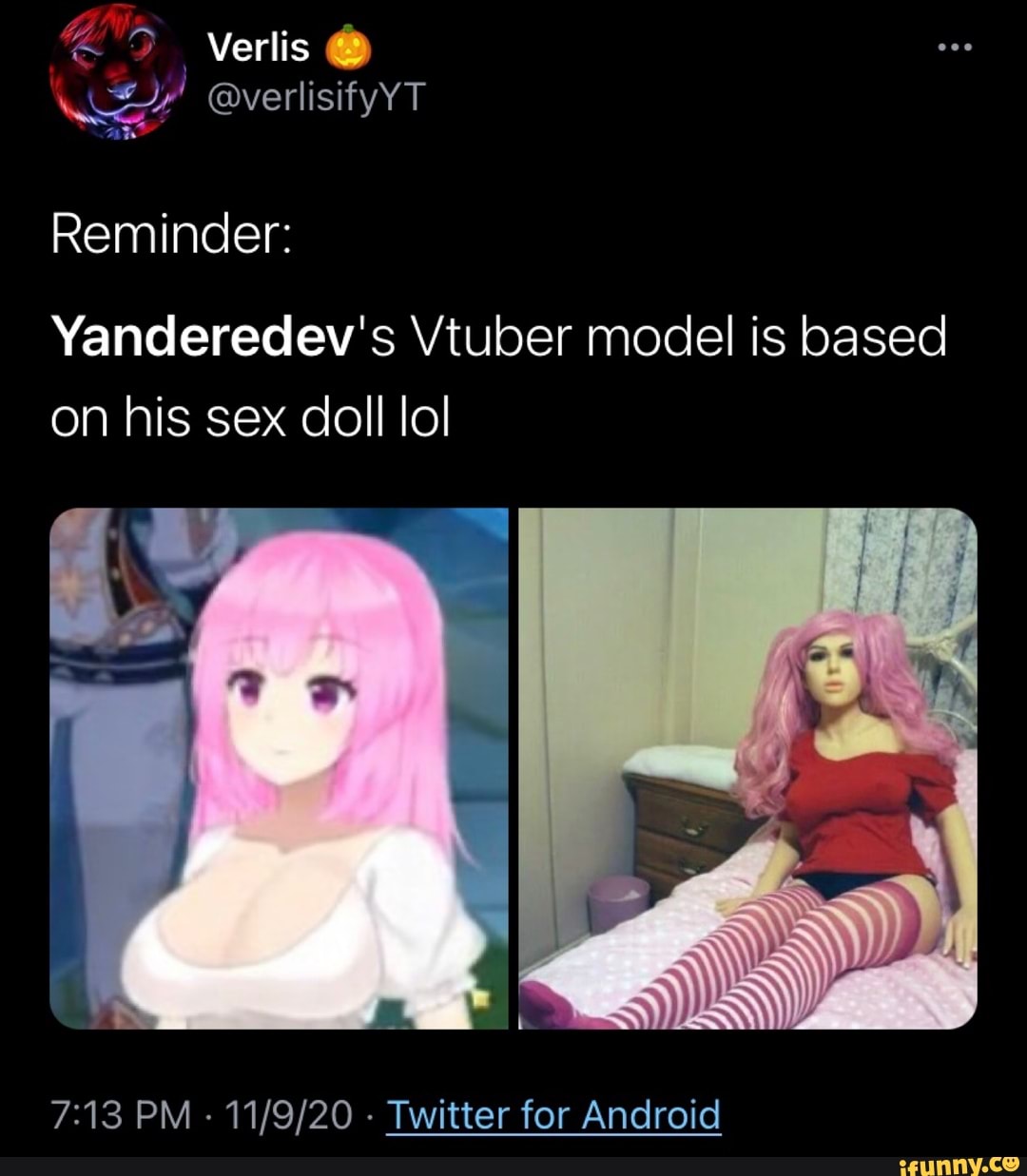 Verlis verlisifyYT Reminder Yanderedev s Vtuber model is based