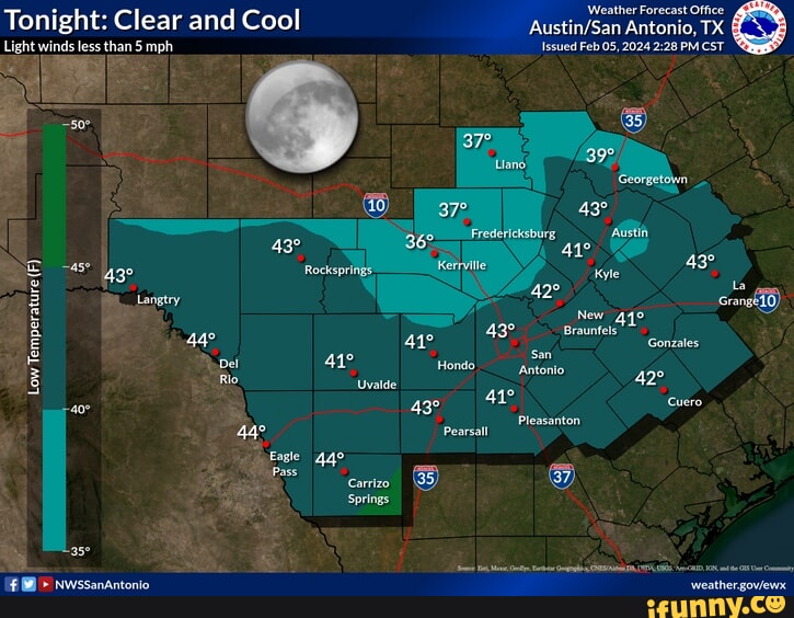 Tonight Clear and Cool Light winds less than 5 mph Langtey Del Eagle