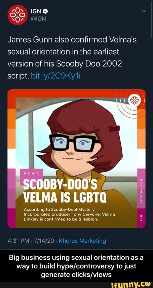 Scooby-Doo's Velma Is a Lesbian, James Gunn and Mystery
