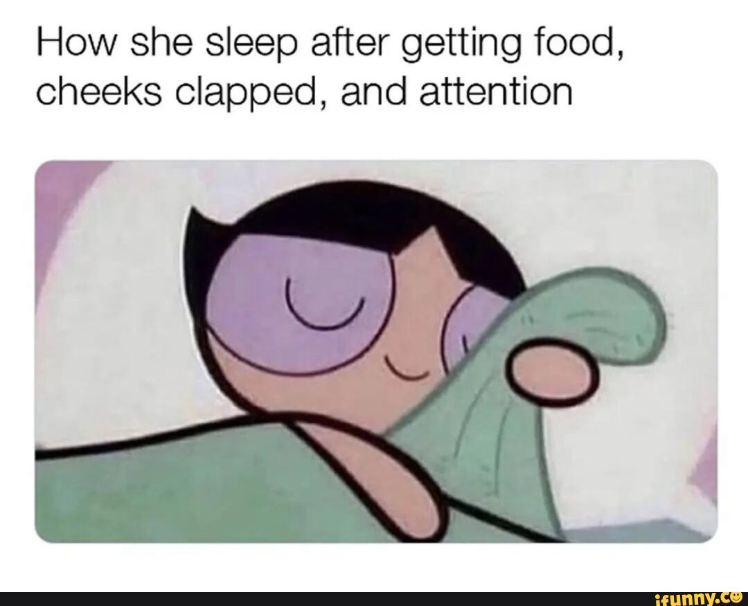 How she sleep after getting food, cheeks clapped, and attention - iFunny  Brazil