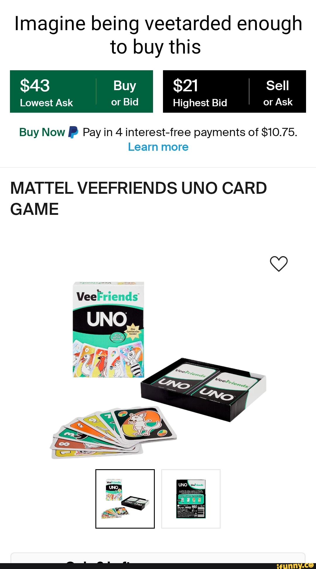 Mattel VeeFriends UNO Card Game - FR