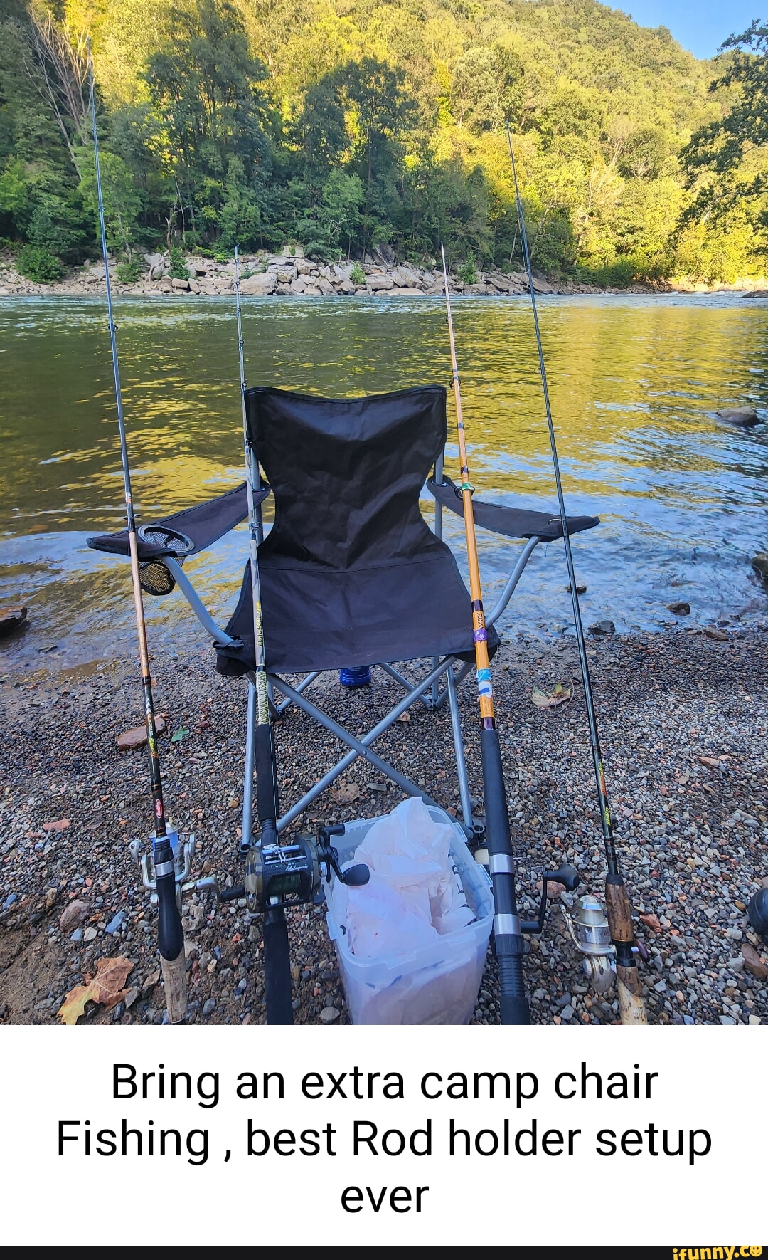 Bring an extra camp chair Fishing , best Rod holder setup ever