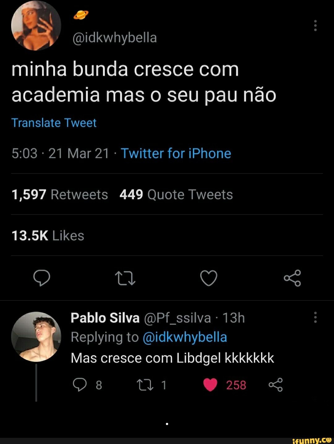 Didkwhybella minha bunda cresce com academia mas o seu pau não Translate  Tweet - 21 Mar 21