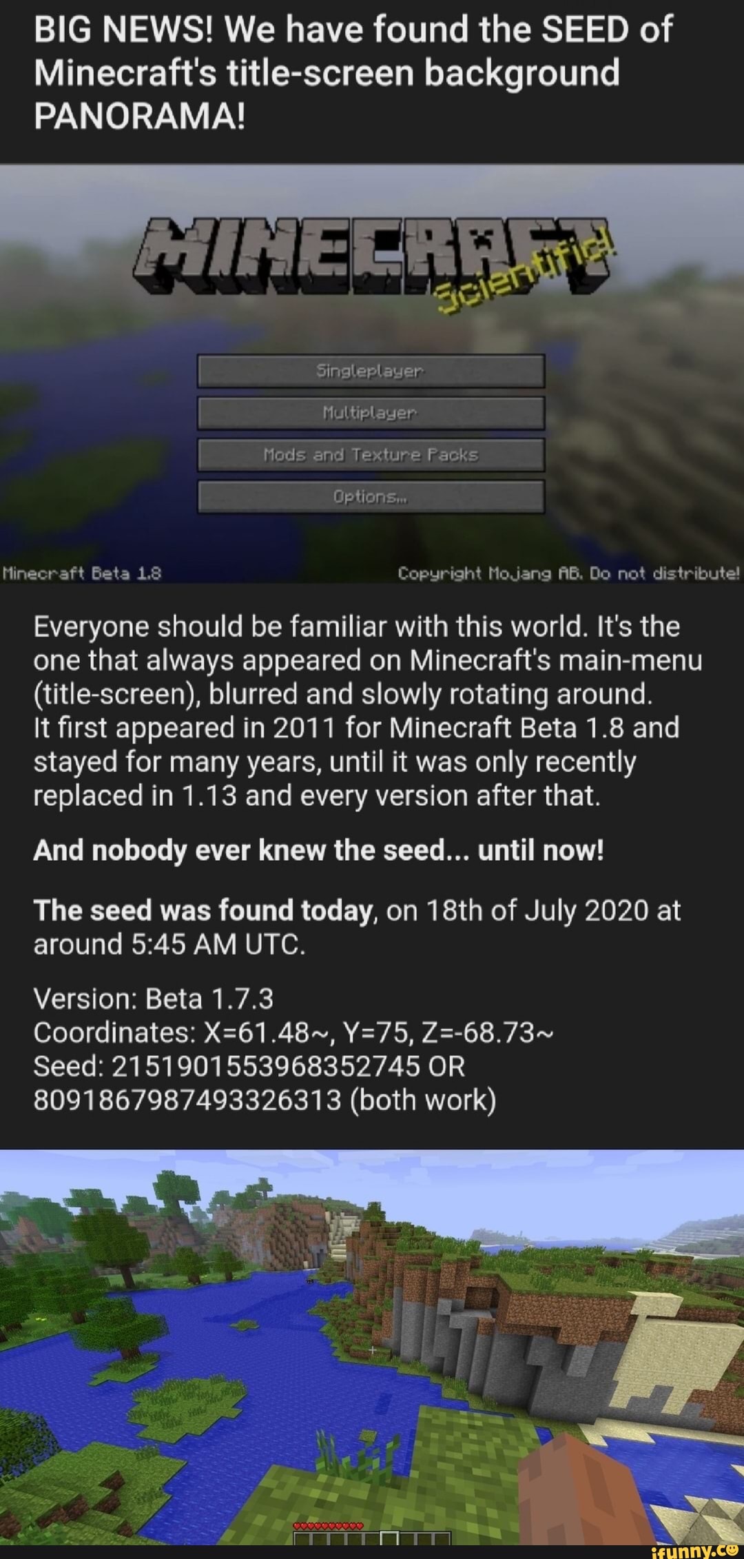 Minecraft title screen seed: What is the original title screen seed in  Minecraft