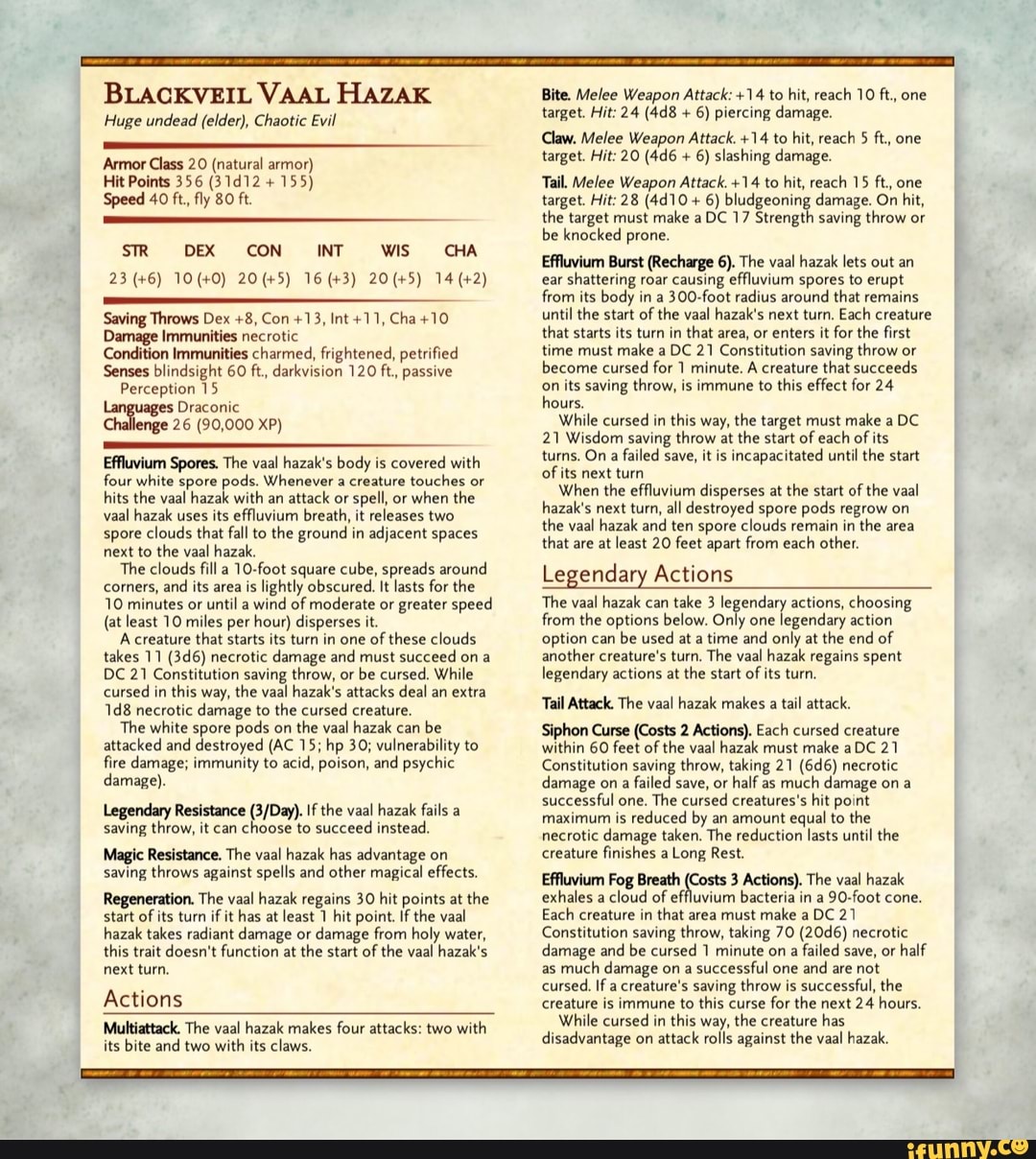 BLACKVEIL VAAL HAZAK Huge undead (elder), Chaotic Evil Armor Class 20