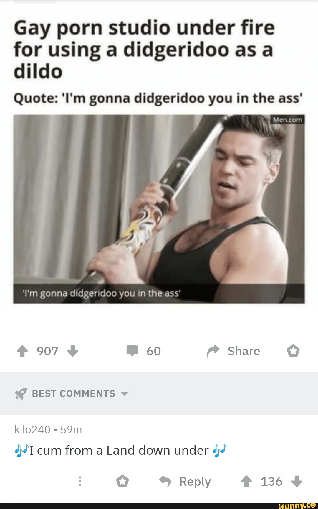 1080px x 1726px - Gay porn studio under ï¬re for using a didgeridoo as a dildo Quote: 'l'm  gonna didgeridoo you in the ass' - iFunny Brazil