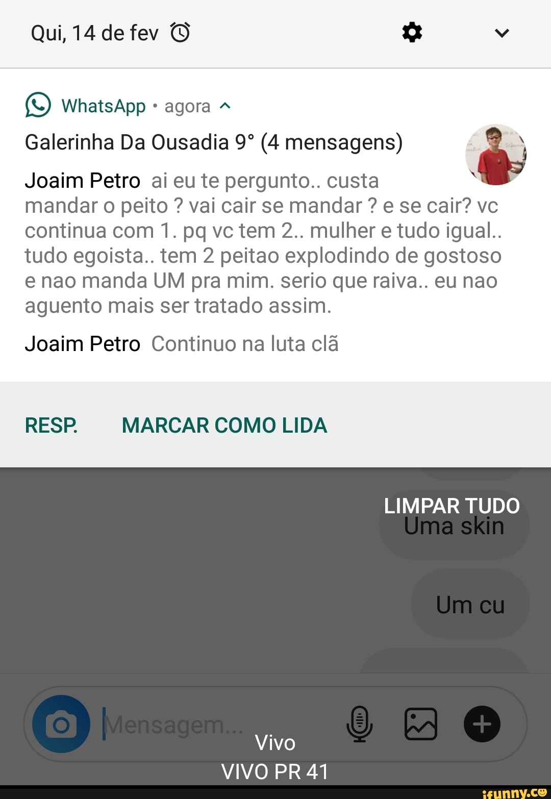 SO WhatsApp agora Galerinha Da Ousadia 9º (4 mensagens) ) x Joaim Petro ai  eu te pergunto..