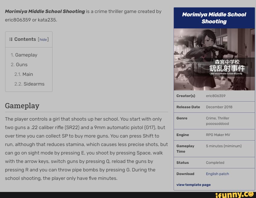Morimiya Middle School Shooting is a crime thriller game created by
