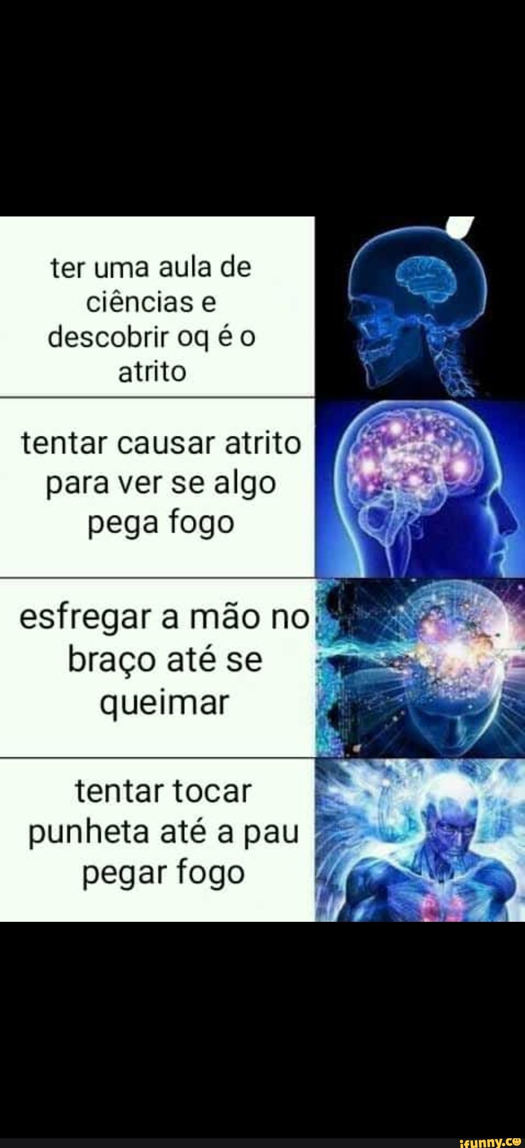 Ter uma aula de ciências e descobrir oq é o tentar causar atrito para ver se