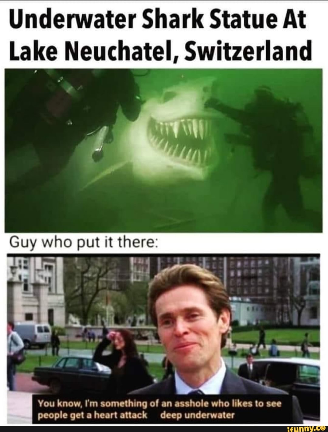 Underwater Shark Statue At Lake Neuchatel, Switzerland Guy who put it there You know, I'm