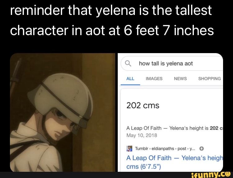 Reminder that yelena is the tallest character in aot at 6 feet 7 inches - Who Is The Tallest Character In Aot