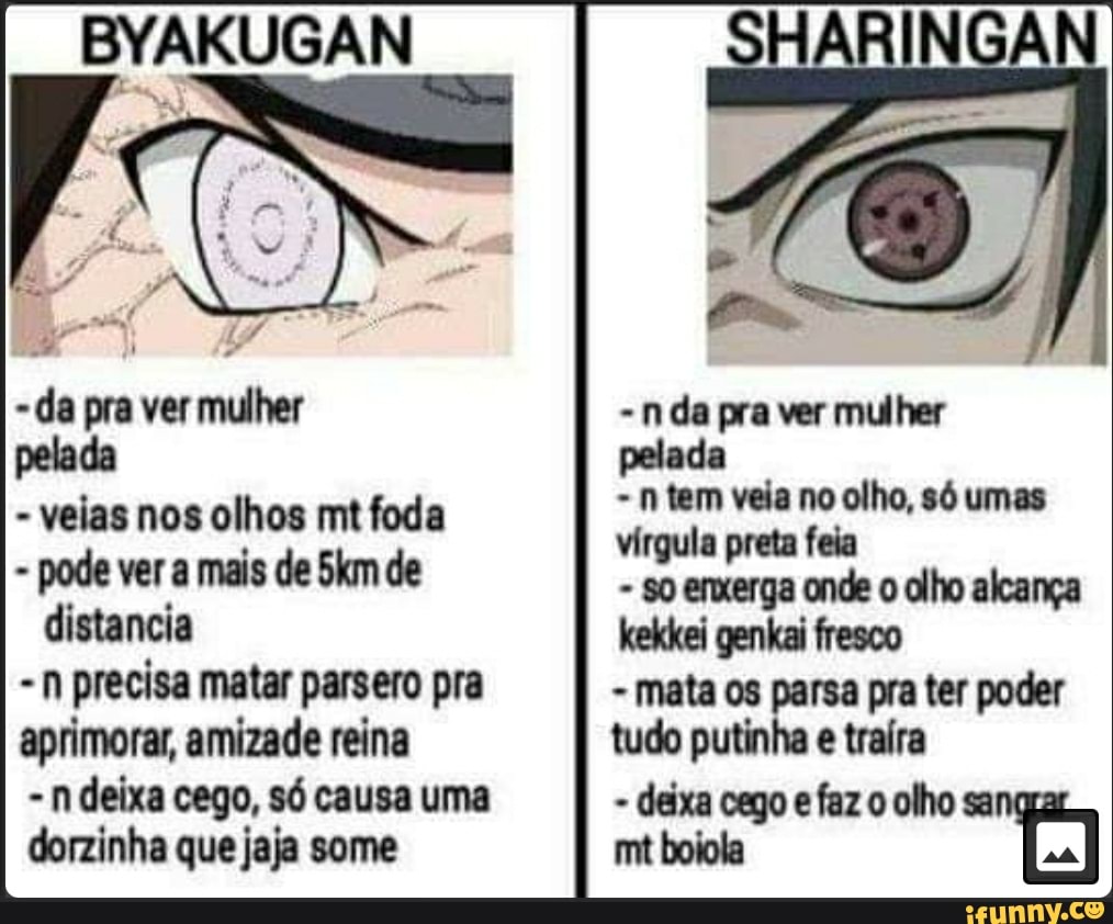 BYAKUGAN pelada pelada n tem vela no olho, só umas veias nos olhos mt foda  virgula