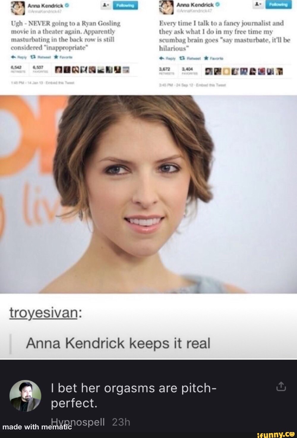 A Anna Kendrick Ugh NEVER going to a Ryan Gosling Every time I