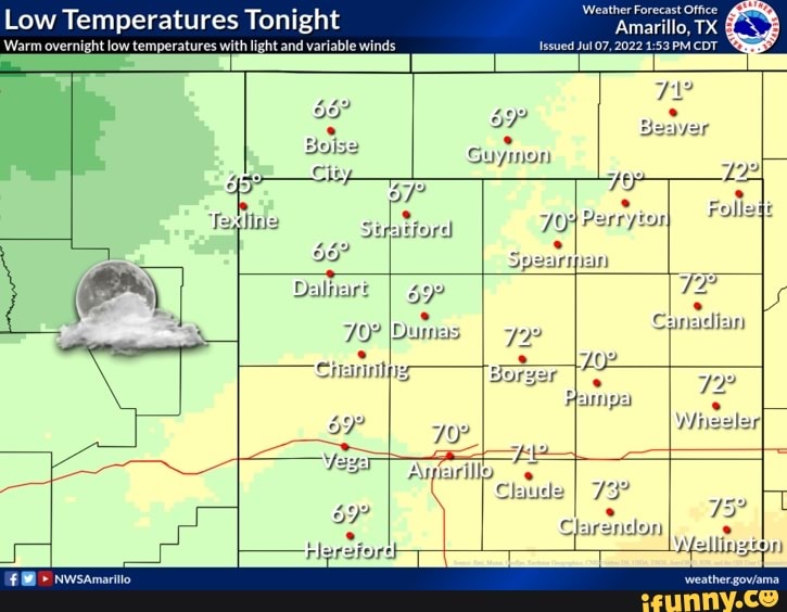 Low Temperatures Tonight Boise Texline Stratford Dalhart Amarillo, iL