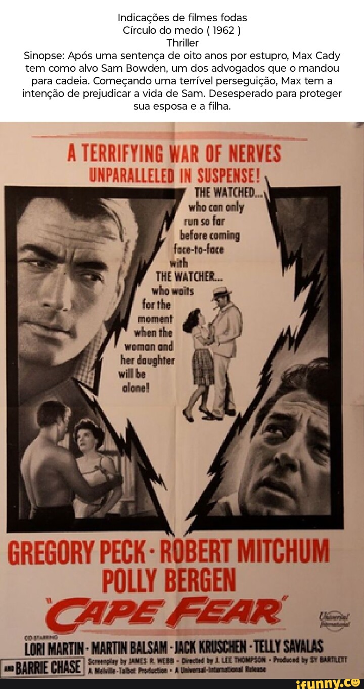 Indicações de filmes fodas Círculo do medo (1962 ) Thriller Sinopse: Após  uma sentença de oito anos