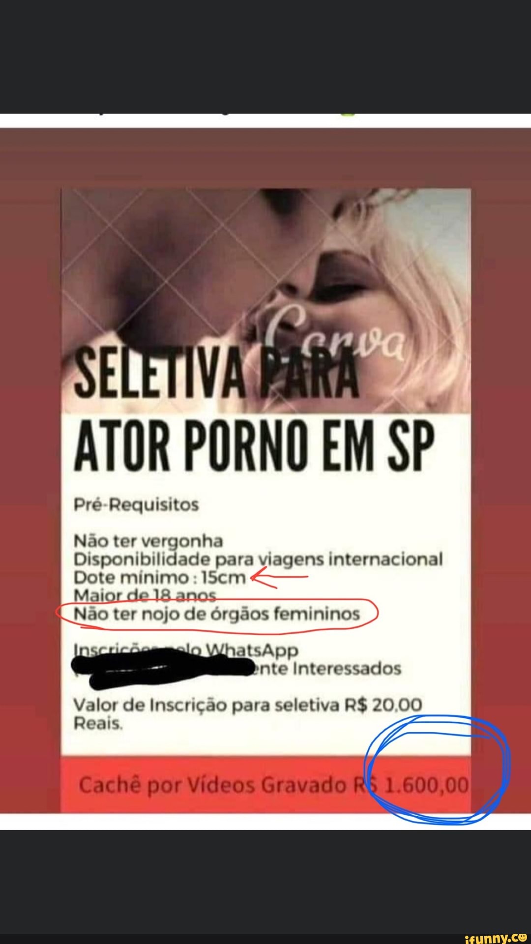 ATOR PORNO EM SP Pré-Requisitos Não ter vergonha Disponibilidade para  viagens internacional Dote mínimo : 15cm