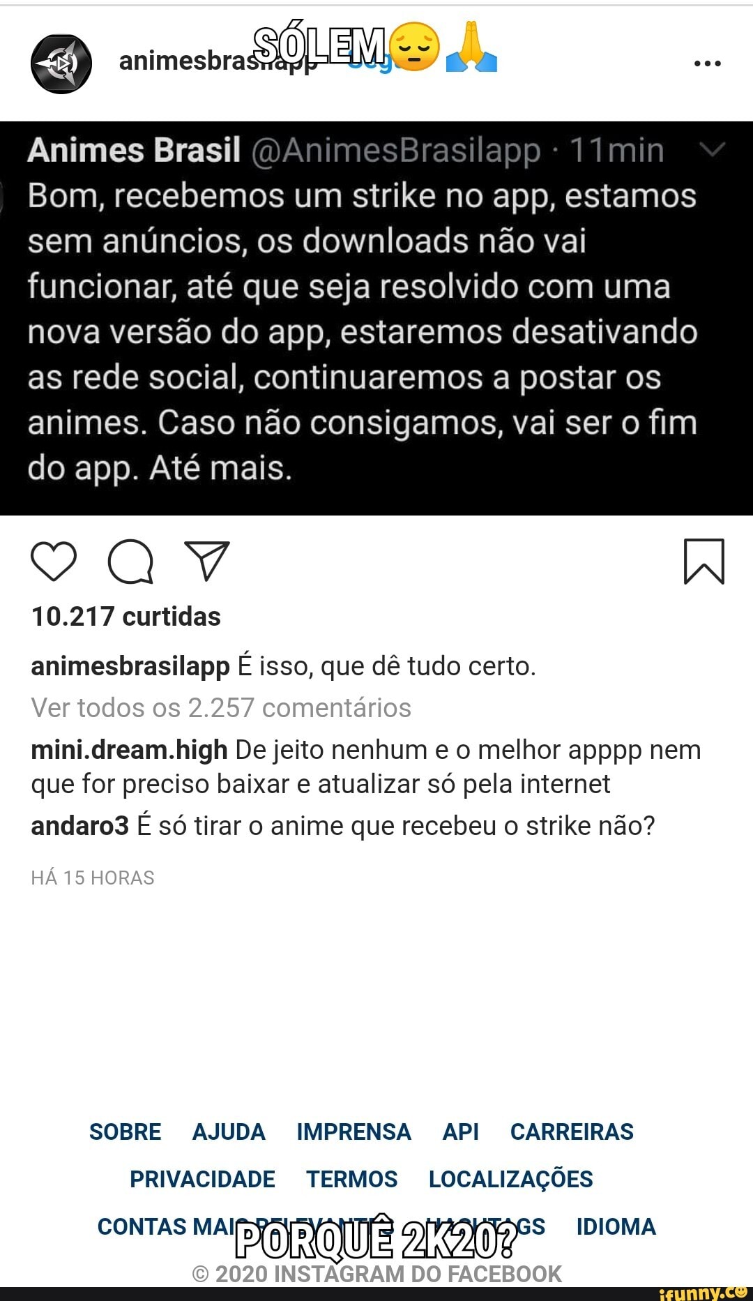 Animes Brasil (0 Bom, recebemos um strike no app, estamos sem anúncios, os  downloads não vai