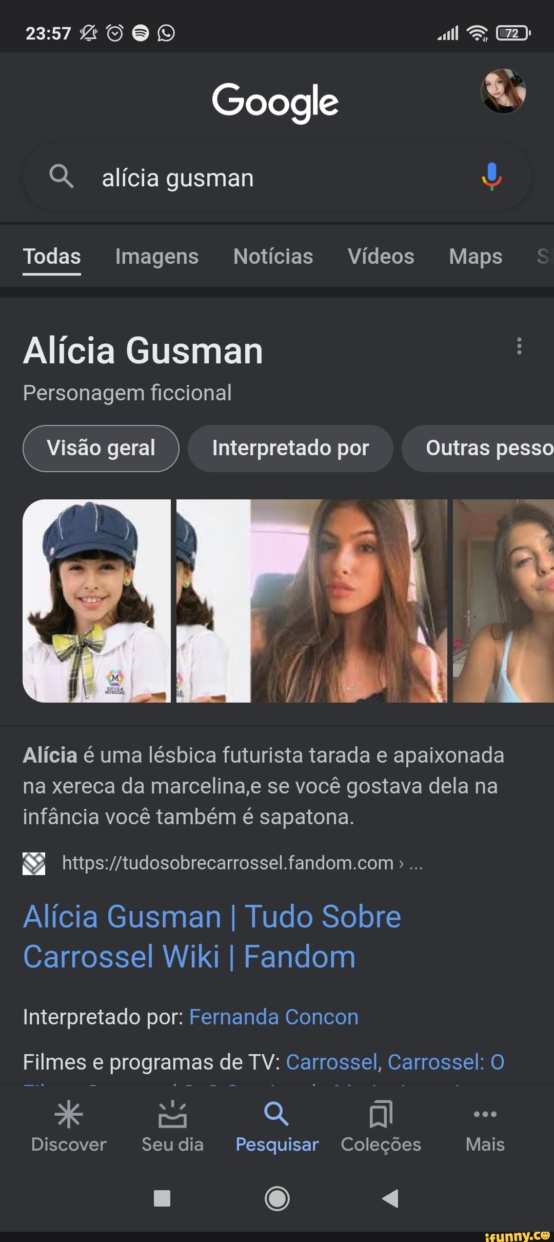 Google Q alícia gusman Todas Imagens Notícias Vídeos Maps Alícia Gusman  Personagem ficcional Visão geral I