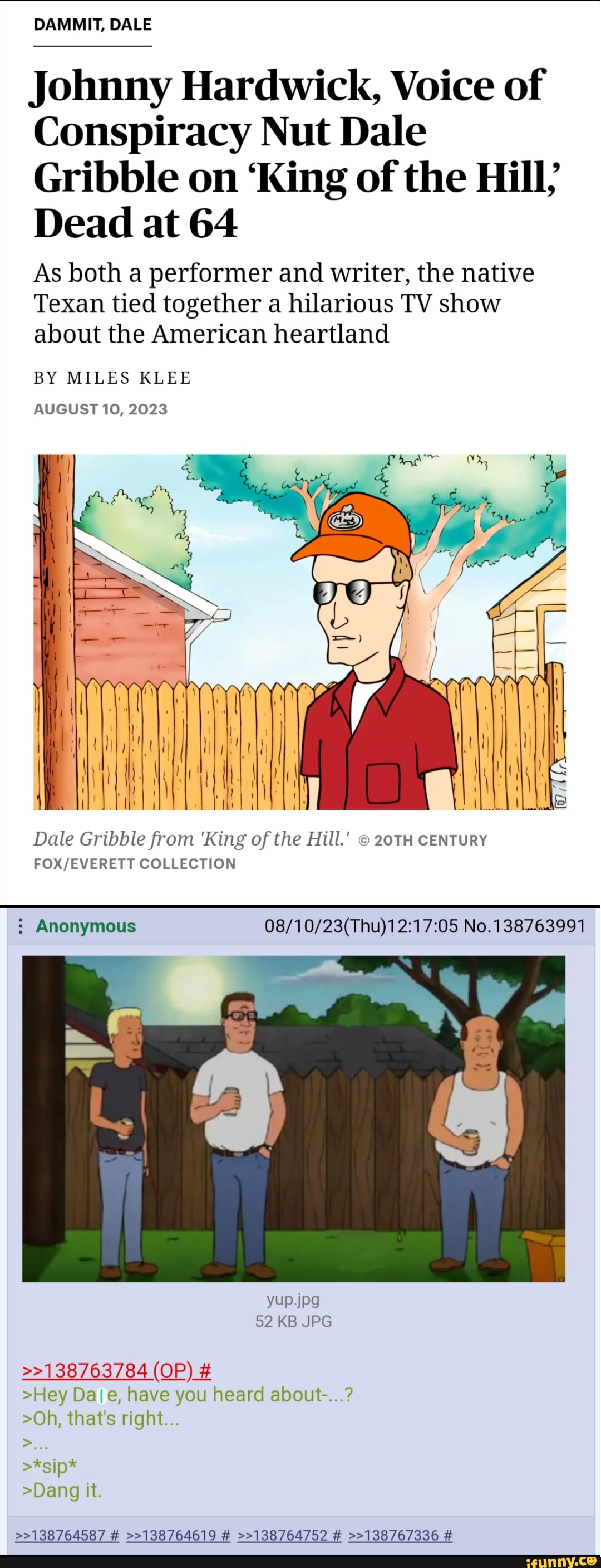 Johnny Hardwick, King of the Hill's Dale Gribble, Dead at 64