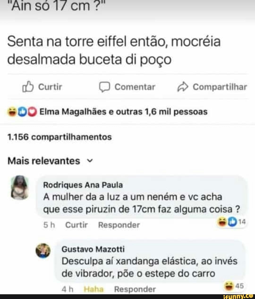 Senta na torre eiffel então, mocréia desalmada buceta di poço a Curtir O  Comentar A? Compartilhar =