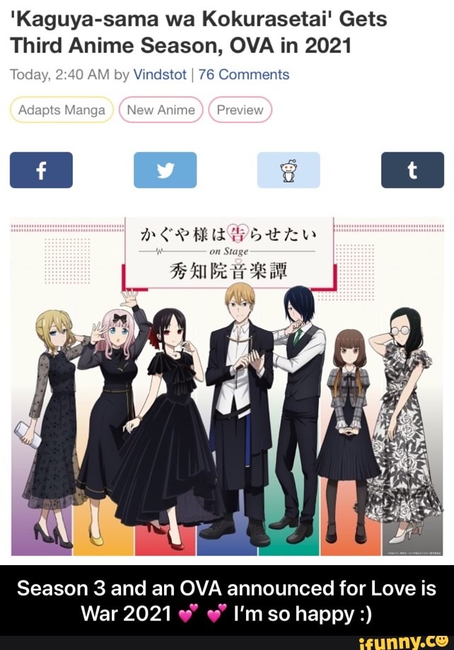 Kaguya-sama wa Kokurasetai' Gets Third Anime Season, OVA in 2021