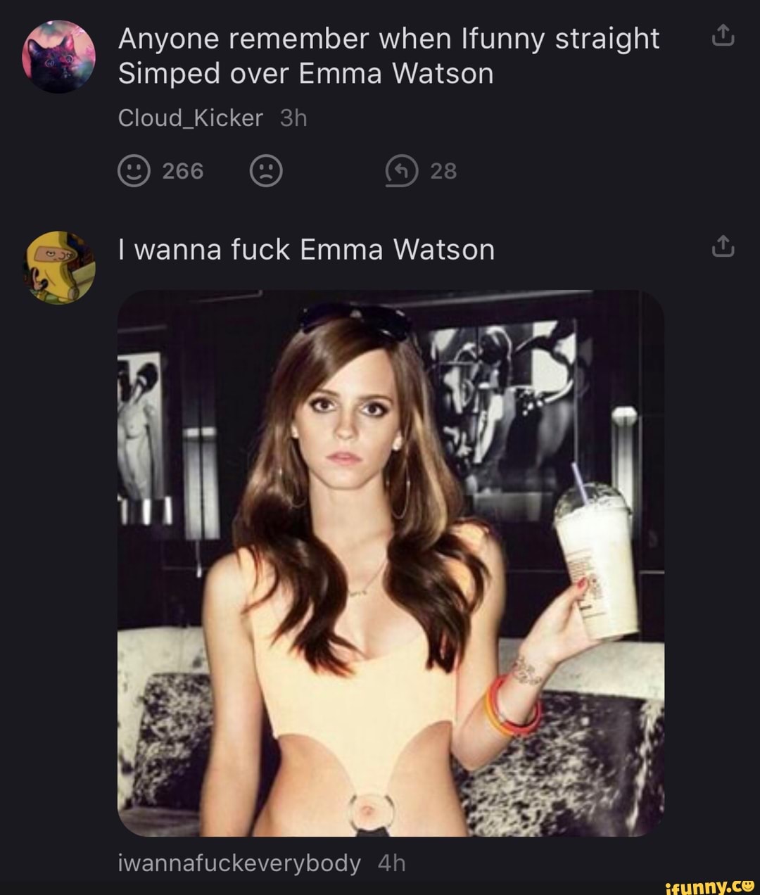 Anyone remember when Ifunny straight Simped over Emma Watson 28  Cloud_Kicker I wanna fuck Emma Watson iwannafuckeverybody - iFunny Brazil