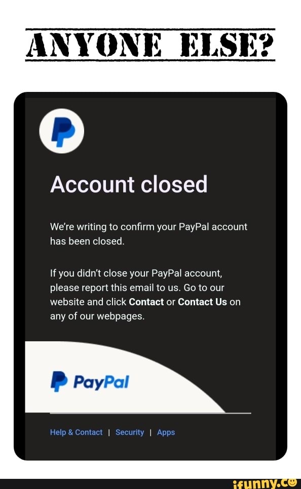 ANYONE ELSE Account closed We re writing to confirm your PayPal