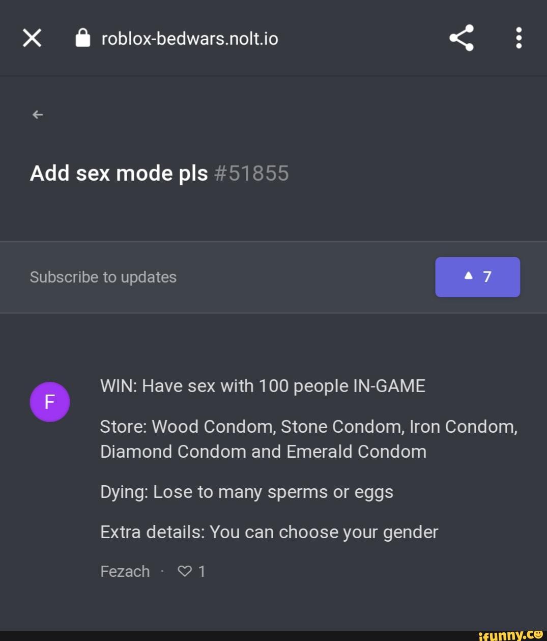 Roblox-bedwars.nolt.io Add sex mode pls #51855 Subscribe to updates WIN:  Have sex with