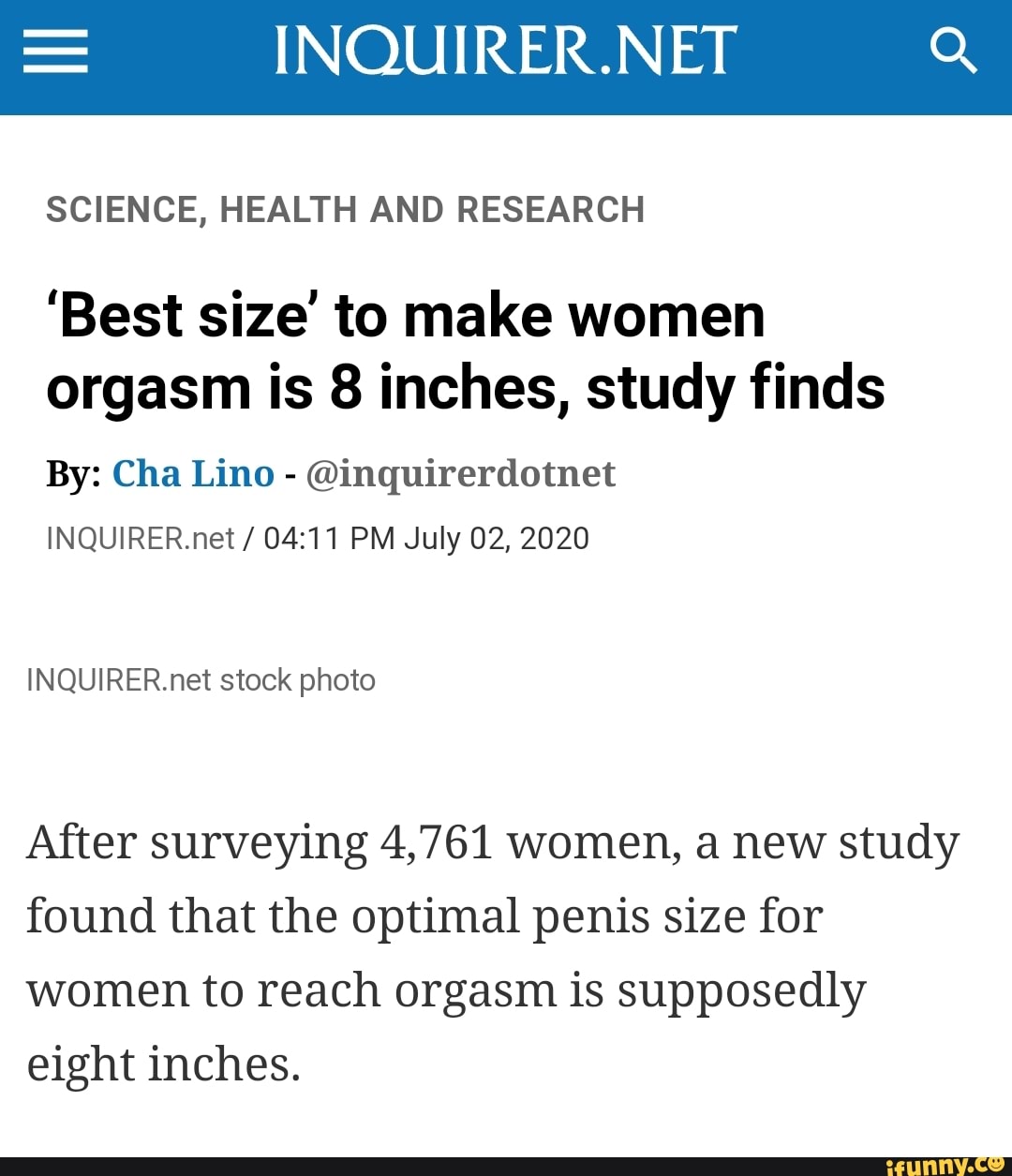 Best size' to make women orgasm is 8 inches, study finds