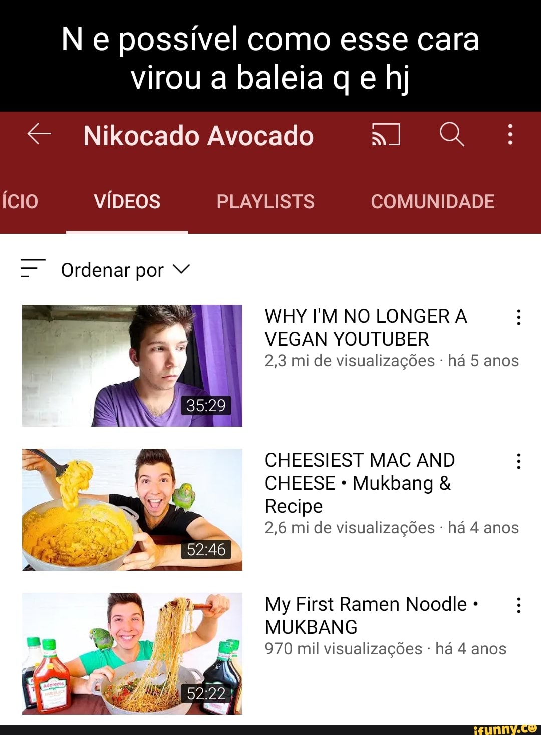 N e possível como esse cara virou a baleia q e hj Nikocado Avocado ícIO  VÍDEOS PLAYLISTS