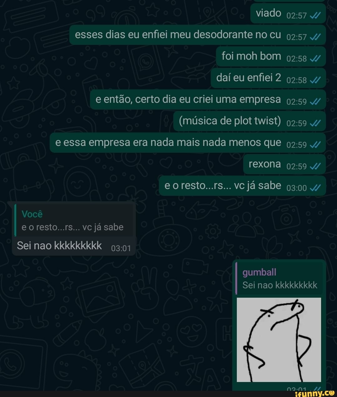 Viado esses dias eu enfiei meu desodorante no cu 4/ foi moh bom daí eu  enfiei