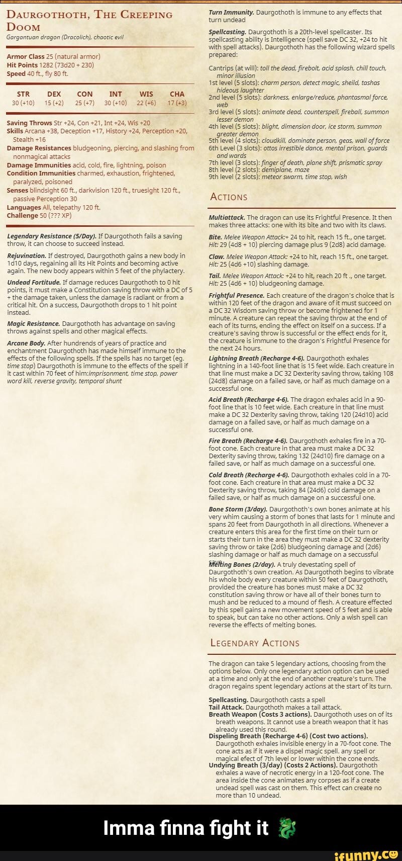 DaurGOTHOTH, THE CREEPING Doom Gargontuan dragon (Dracolich), chaotic evil  Armor Class 25 (natural armor) Hit Points