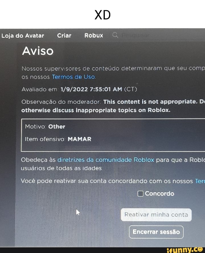 Conta apagada Nossos supervisores de conteúdo determinaram que o