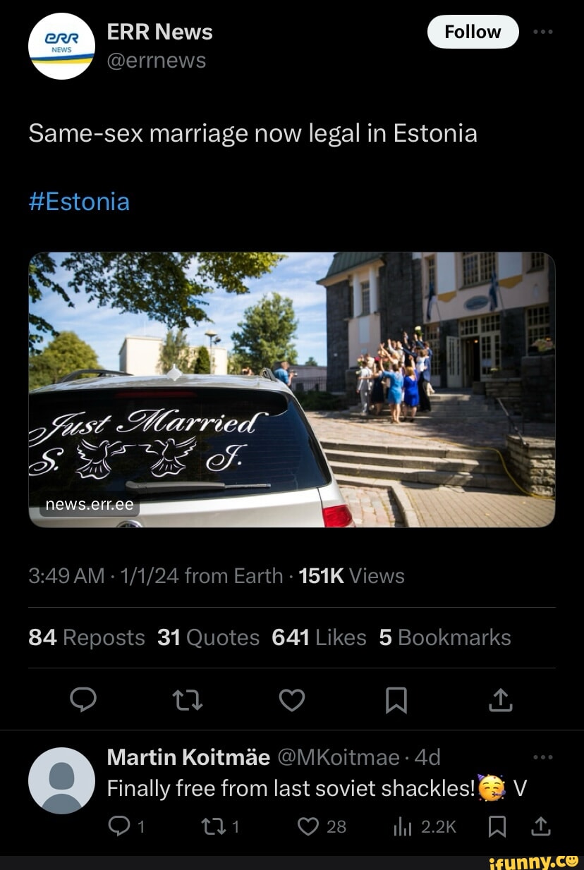 ERR News Follow Same-sex marriage now legal in Estonia #Estonia S oF news.e  AM