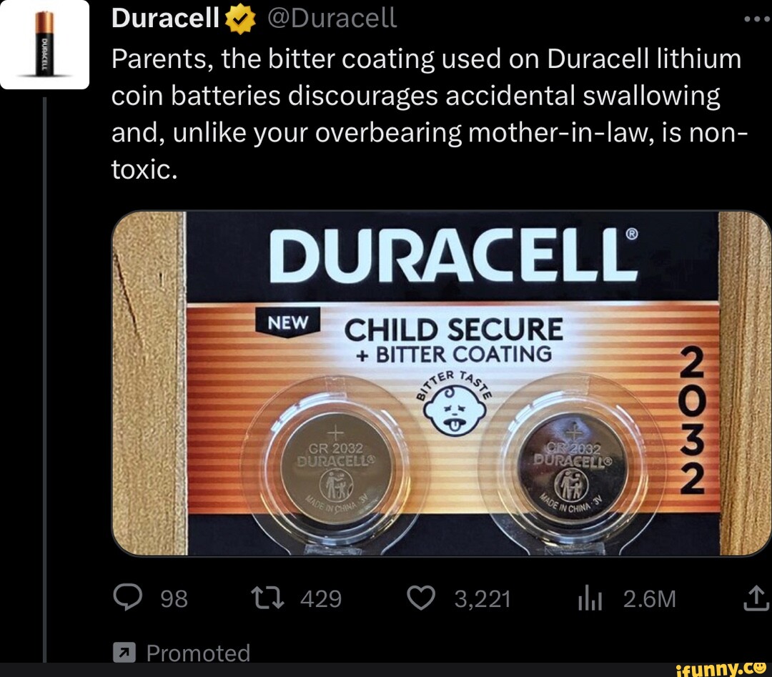 Duracell Lithium coin battery with bitter coating Lithium CR2032