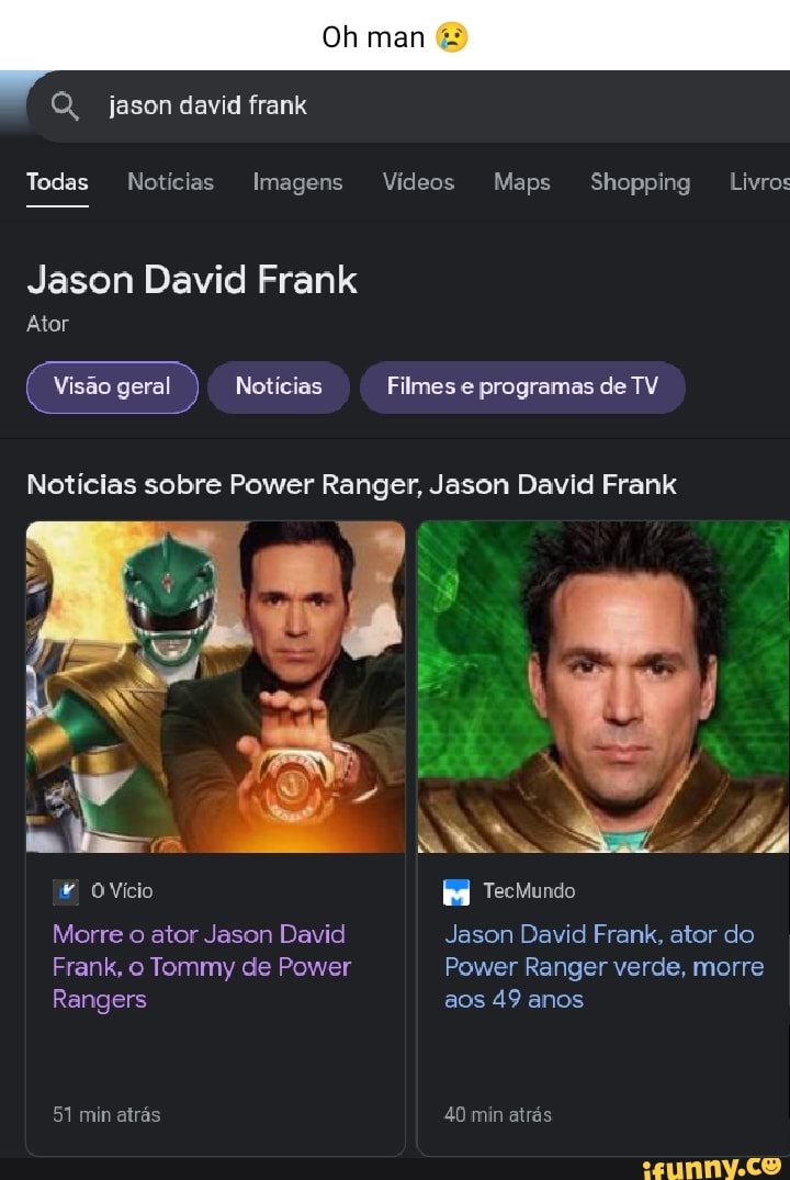 Jason David Frank, ator do Power Ranger verde, morre aos 49 anos