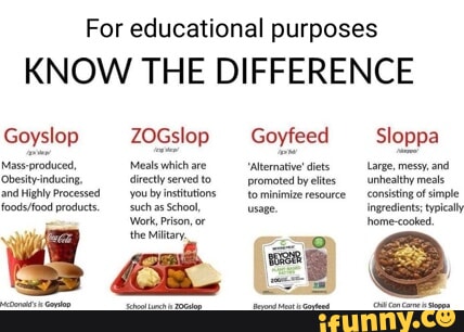 For educational purposes KNOW THE DIFFERENCE Goyslop Mass produced ...