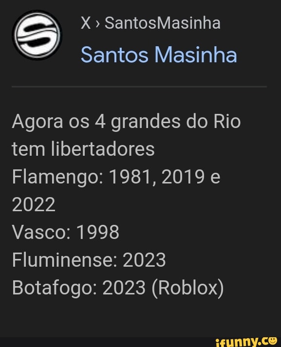 Santos Masinha on X: HOJE TEM FINAL DO CARIOCA DE ROBLOX! FlaFlu