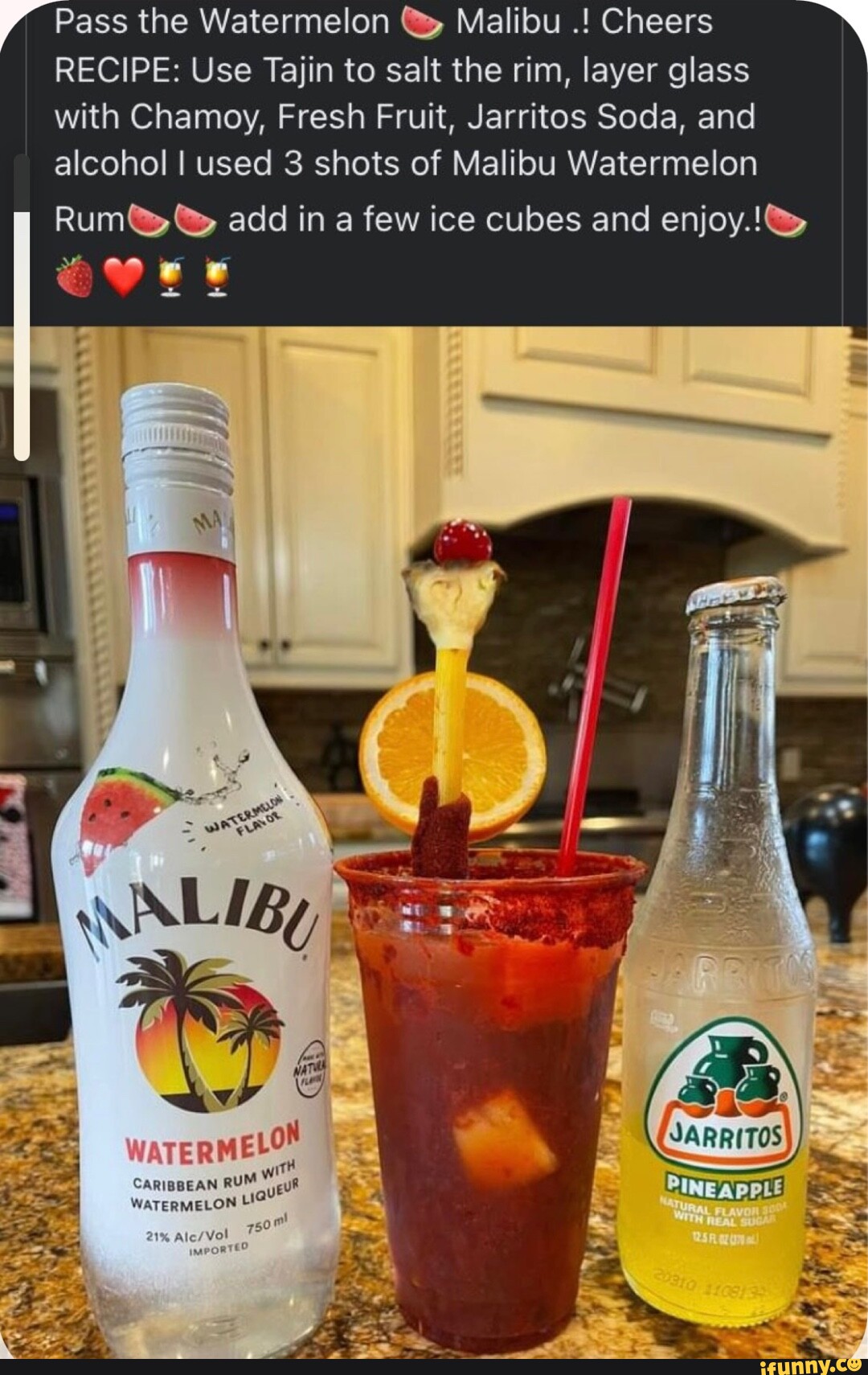 Pass the Watermelon Malibu Cheers RECIPE: Use Tajin to salt the rim ...