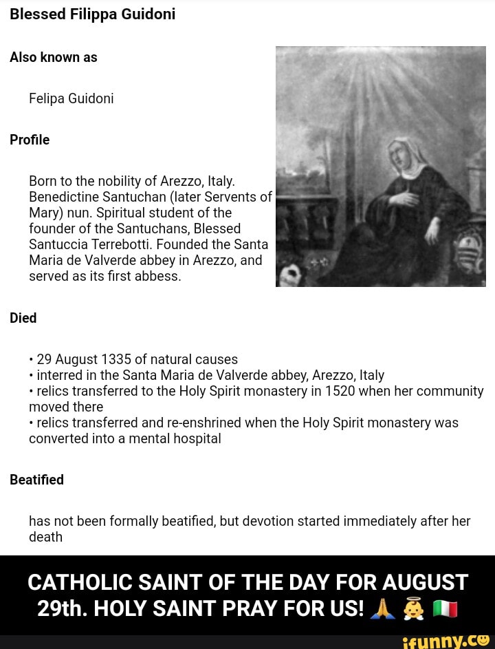 Blessed Filippa Guidoni Also known as Felipa Guidoni Profile Born