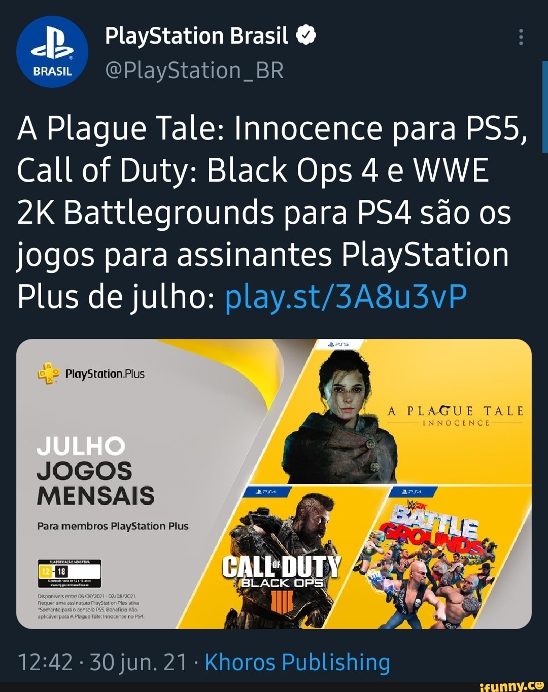 Jogos de julho para assinantes PlayStation Plus: Call of Duty: Black Ops 4,  WWE 2K Battlegrounds, A Plague Tale: Innocence – PlayStation.Blog BR